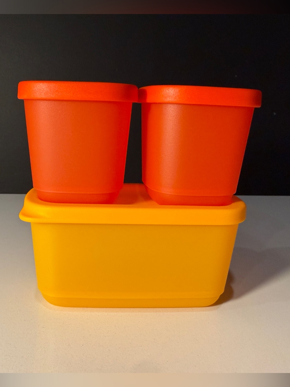 Tupperware set of 3 Basic Bright containers (2x 110 ml, 1 x 250 ml) orange/red